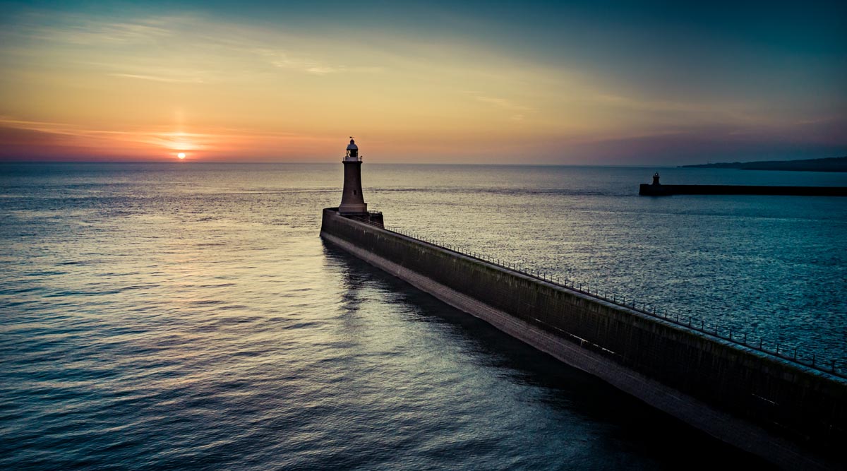 Looking out of Tynemouth Harbour at race area